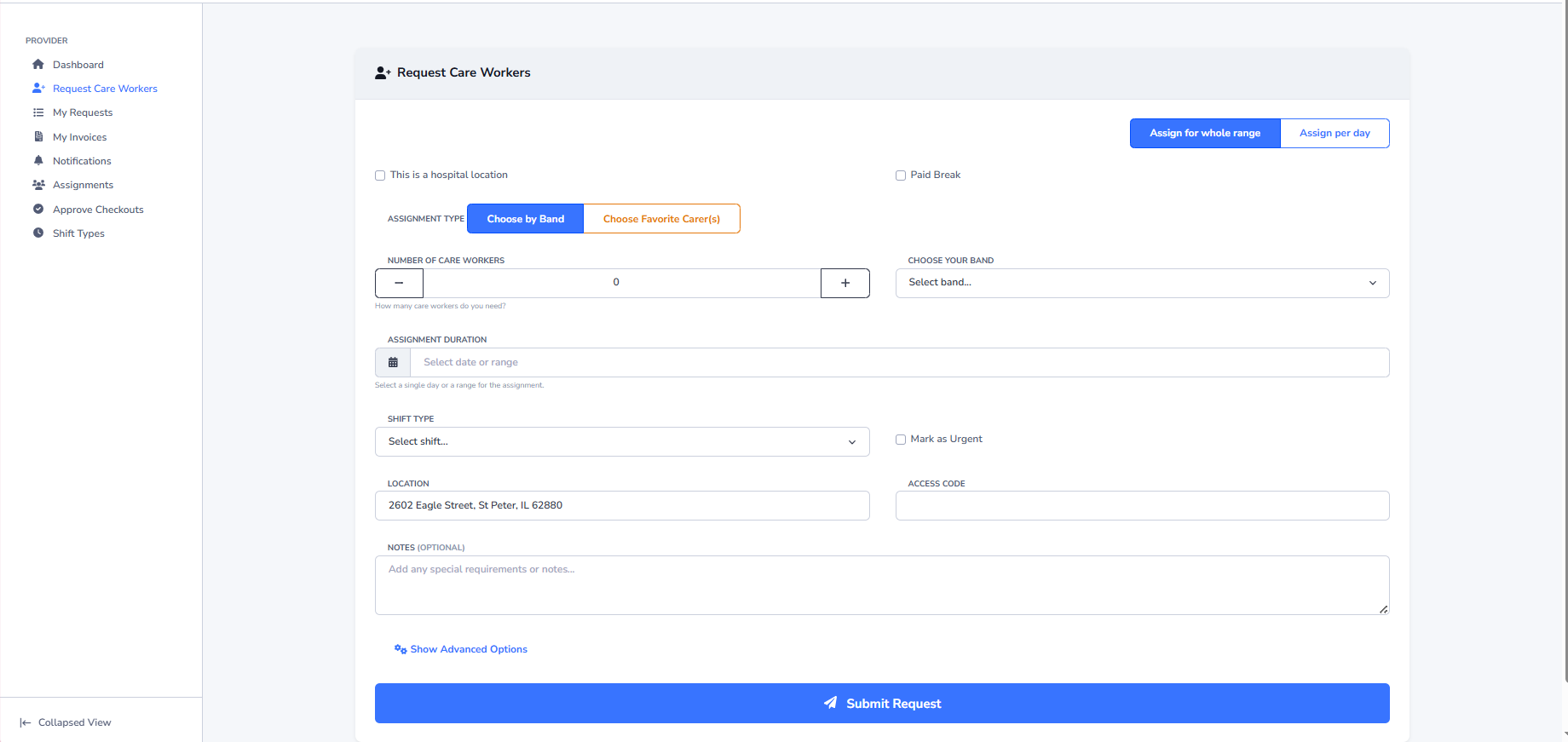 Request care workers